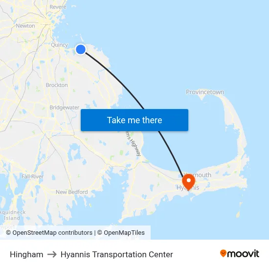 Hingham to Hyannis Transportation Center map