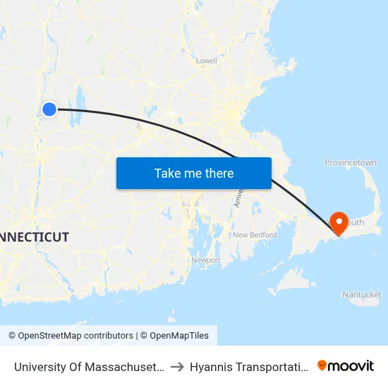 University Of Massachusetts Amherst to Hyannis Transportation Center map