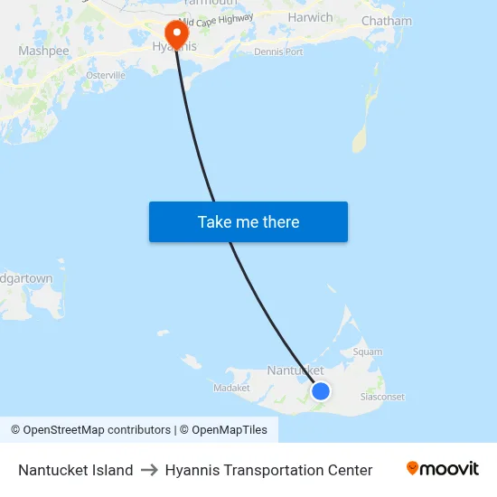 Nantucket Island to Hyannis Transportation Center map