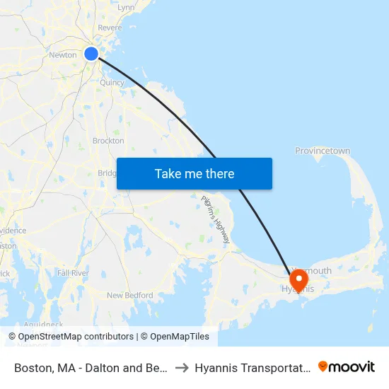 Boston, MA - Dalton and Belvidere Street to Hyannis Transportation Center map