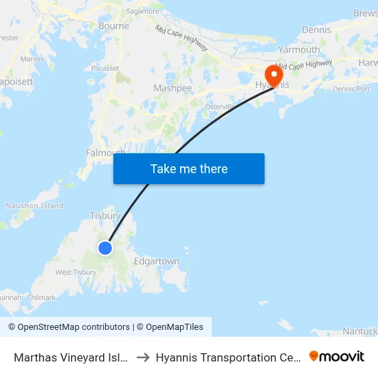 Marthas Vineyard Island to Hyannis Transportation Center map