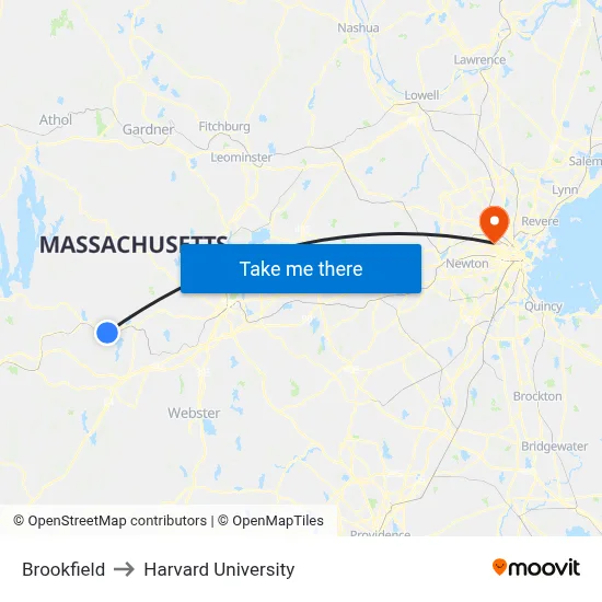 Brookfield to Harvard University map