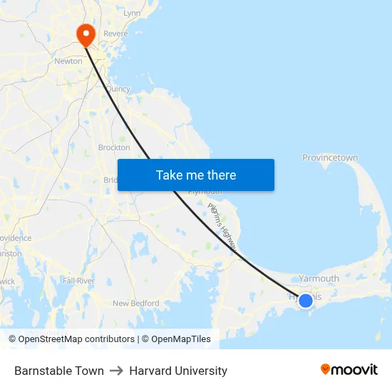 Barnstable Town to Harvard University map