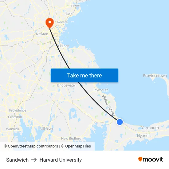Sandwich to Harvard University map
