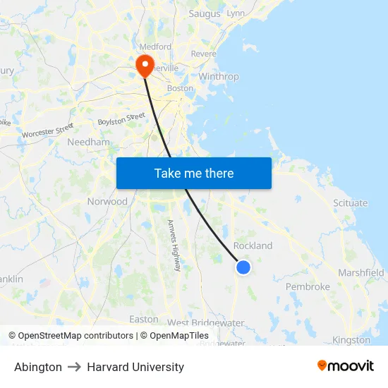 Abington to Harvard University map