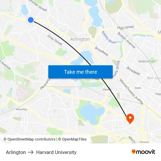 Arlington to Harvard University map