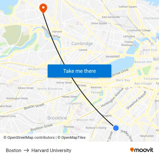 Boston to Harvard University map