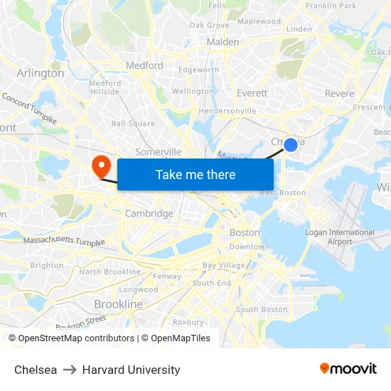 Chelsea to Harvard University map