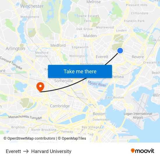 Everett to Harvard University map