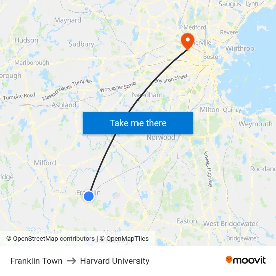 Franklin Town to Harvard University map