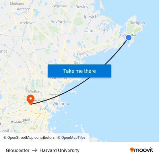 Gloucester to Harvard University map