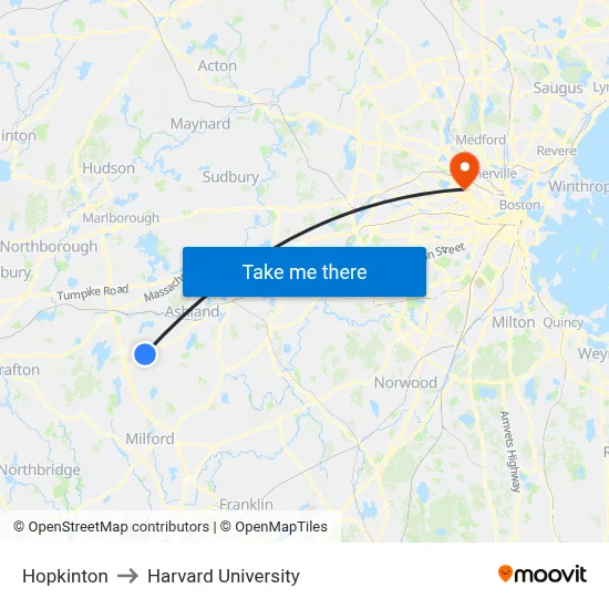 Hopkinton to Harvard University map