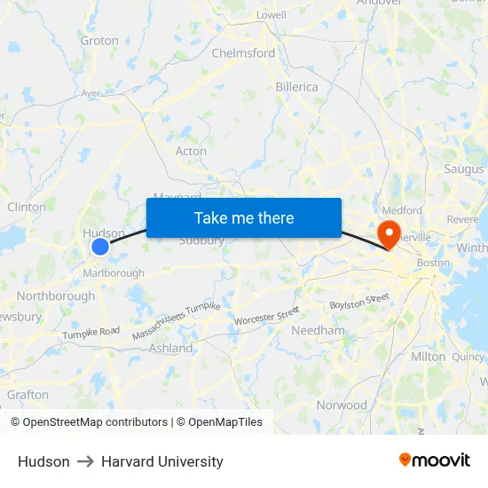 Hudson to Harvard University map