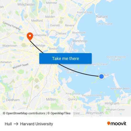 Hull to Harvard University map