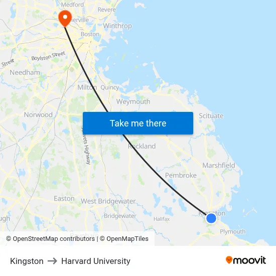 Kingston to Harvard University map