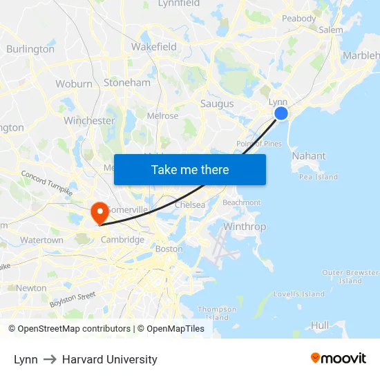Lynn to Harvard University map
