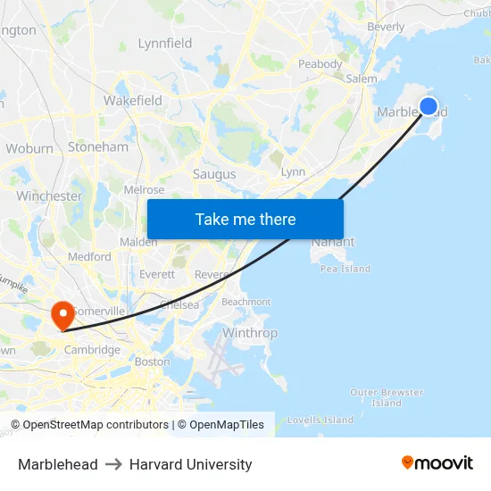 Marblehead to Harvard University map