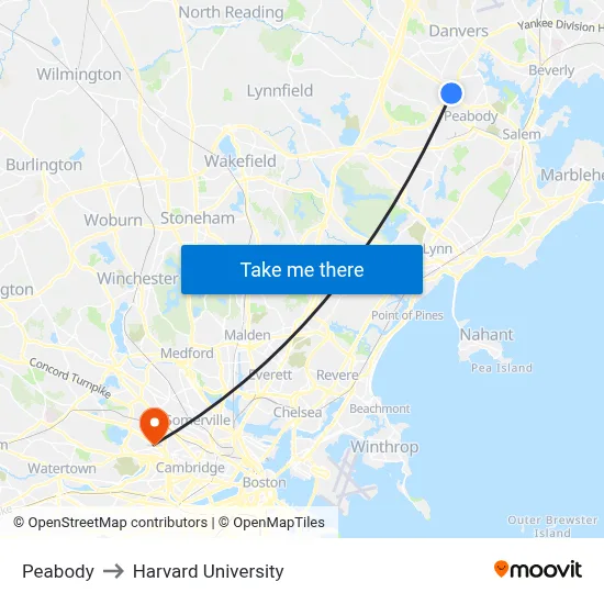 Peabody to Harvard University map