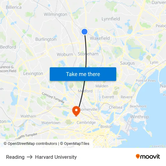 Reading to Harvard University map