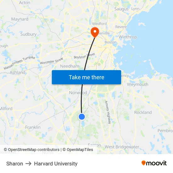Sharon to Harvard University map