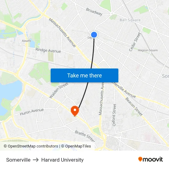 Somerville to Harvard University map