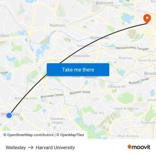 Wellesley to Harvard University map
