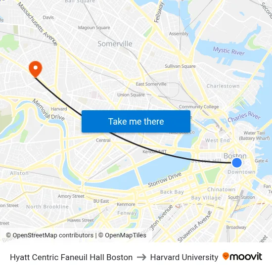 Hyatt Centric Faneuil Hall Boston to Harvard University map