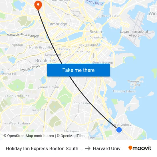 Holiday Inn Express Boston South - Quincy to Harvard University map