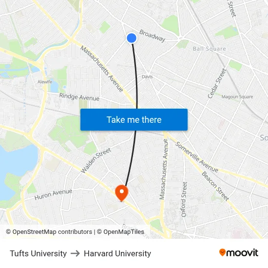 Tufts University to Harvard University map