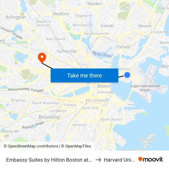 Embassy Suites by Hilton Boston at Logan Airport to Harvard University map