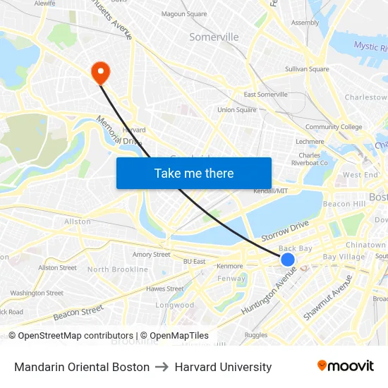 Mandarin Oriental Boston to Harvard University map