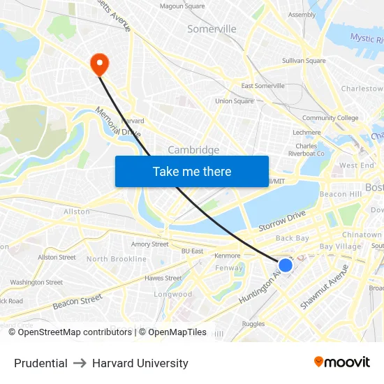 Prudential to Harvard University map