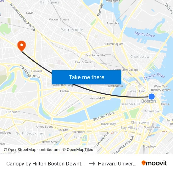 Canopy by Hilton Boston Downtown to Harvard University map