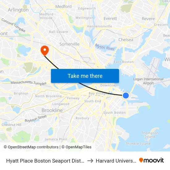 Hyatt Place Boston Seaport District to Harvard University map