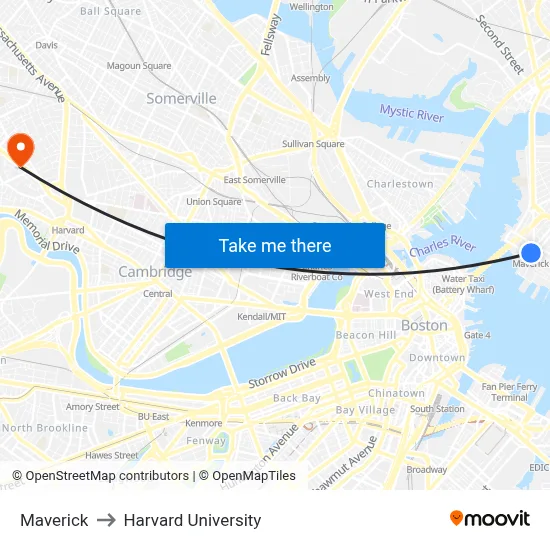 Maverick to Harvard University map
