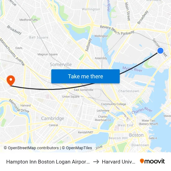 Hampton Inn Boston Logan Airport Chelsea to Harvard University map