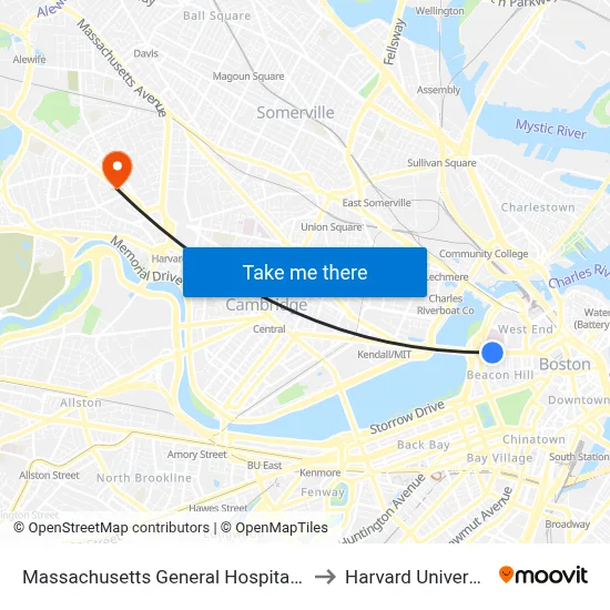 Massachusetts General Hospital ER to Harvard University map