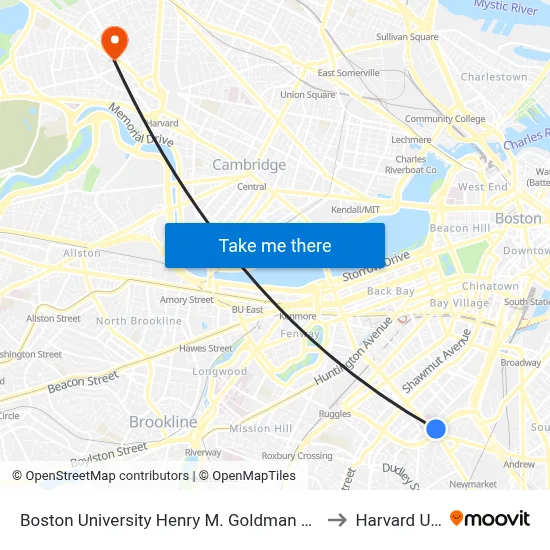 Boston University Henry M. Goldman School of Dental Medicine to Harvard University map