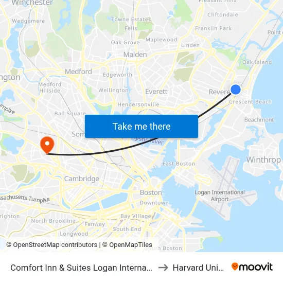 Comfort Inn & Suites Logan International Airport to Harvard University map