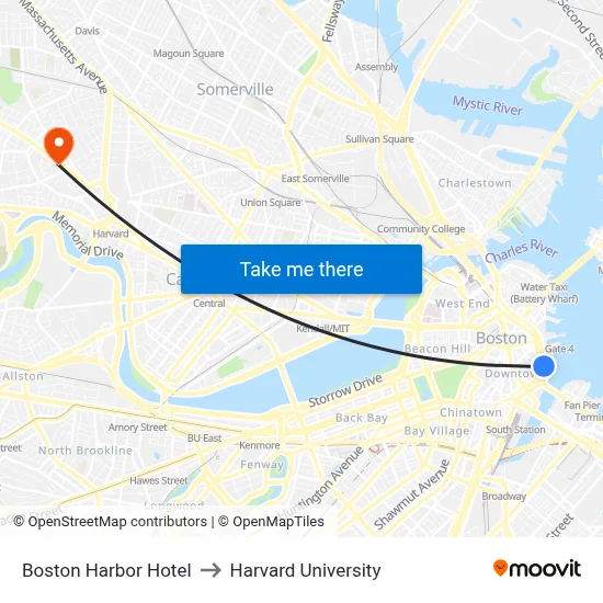 Boston Harbor Hotel to Harvard University map