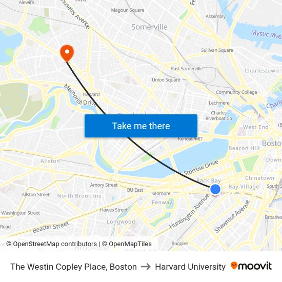 The Westin Copley Place, Boston to Harvard University map