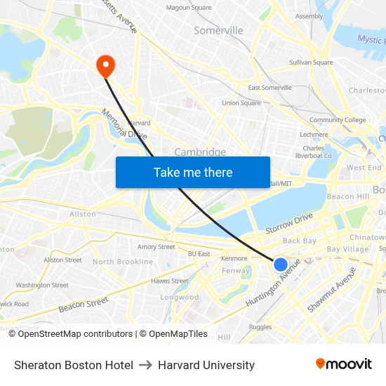 Sheraton Boston Hotel to Harvard University map