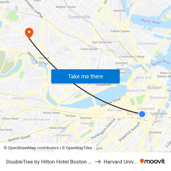 DoubleTree by Hilton Hotel Boston - Downtown to Harvard University map