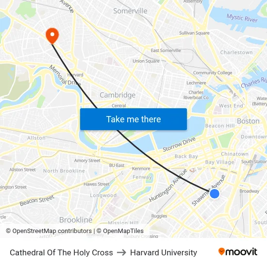 Cathedral Of The Holy Cross to Harvard University map