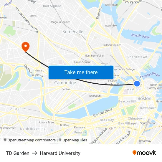 TD Garden to Harvard University map