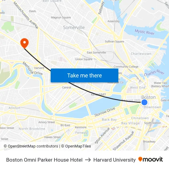 Boston Omni Parker House Hotel to Harvard University map