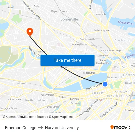 Emerson College to Harvard University map