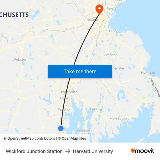 Wickford Junction Station to Harvard University map