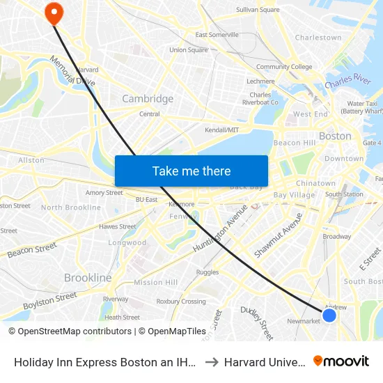Holiday Inn Express Boston an IHG Hotel to Harvard University map