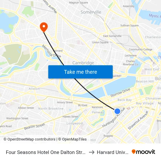 Four Seasons Hotel One Dalton Street Boston to Harvard University map